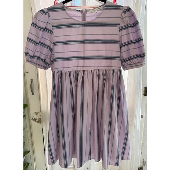 English Factory Lilac Puff Sleeve Striped Mini Dress Size M Medium - Picture 2 of 10